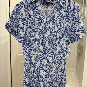 Zara Floral Blue and White Dress